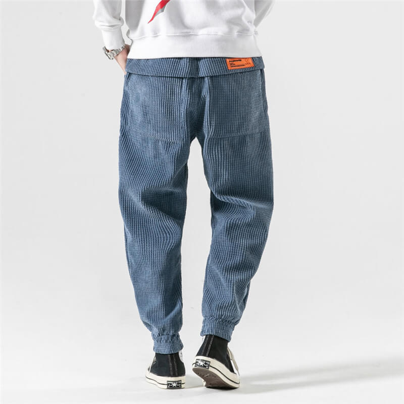 Men's textured corduroy jogger trousers with drawstring waist and elasticated cuffs