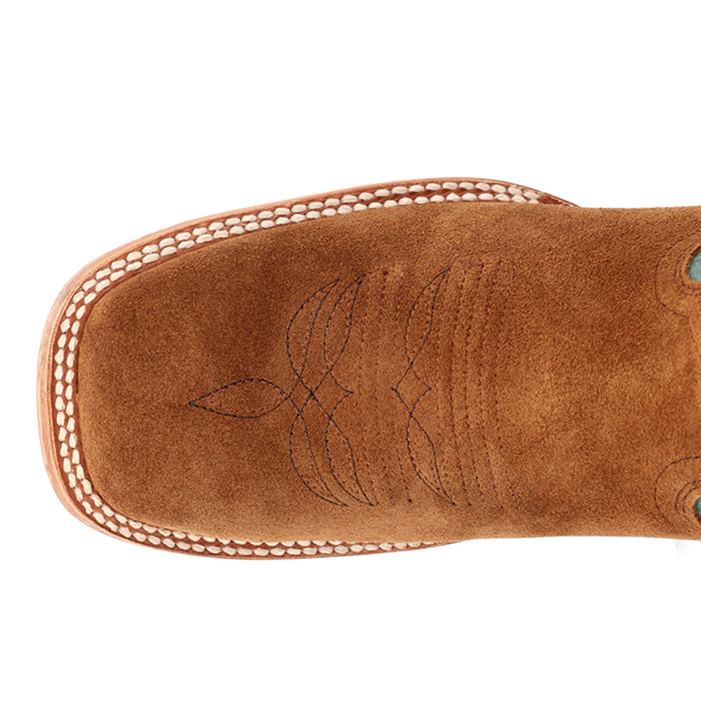 Men's brown and blue embroidered square toe cowboy boots