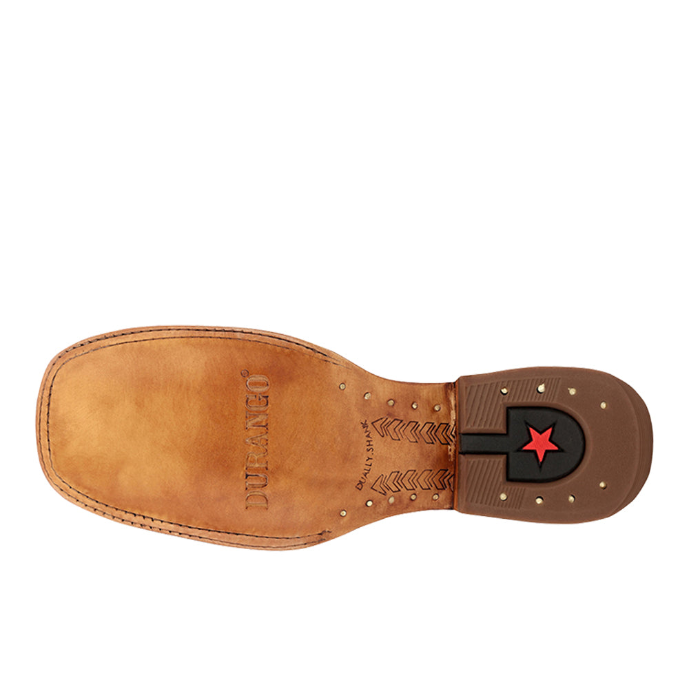 Men's brown and blue embroidered square toe cowboy boots