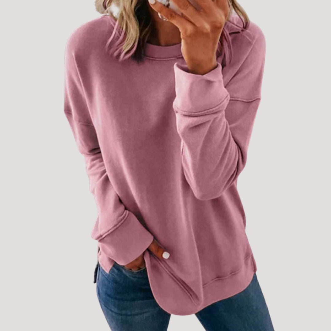 Women's oversized plain crew neck sweatshirt with long sleeves