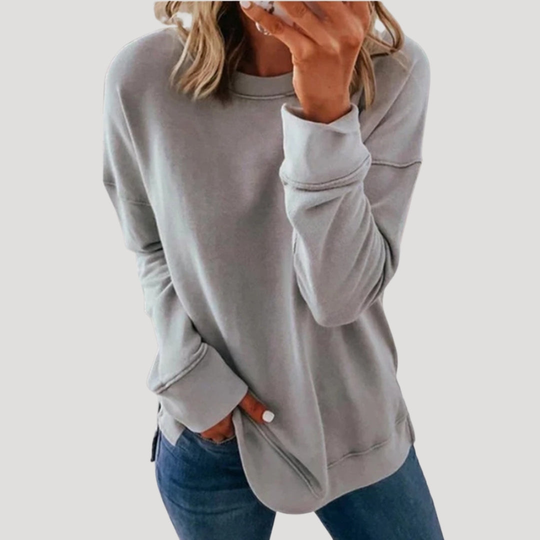 Women's oversized plain crew neck sweatshirt with long sleeves