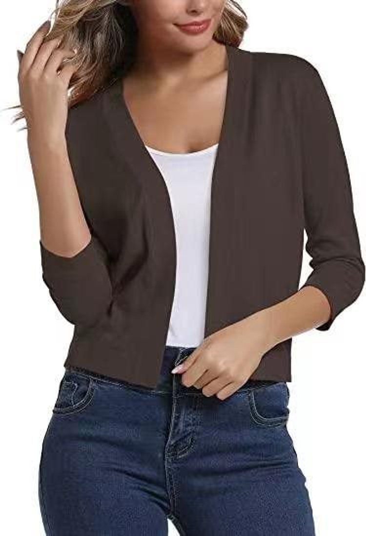 Women's cropped open front cardigan with three-quarter sleeves