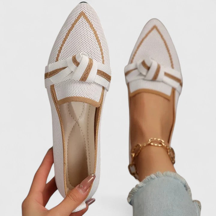 Women's pointed-toe loafers with knot detail and contrast trim