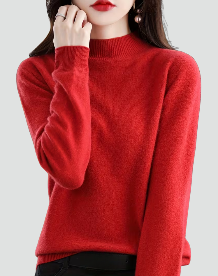 Women's high neck jumper with long sleeves and ribbed trims