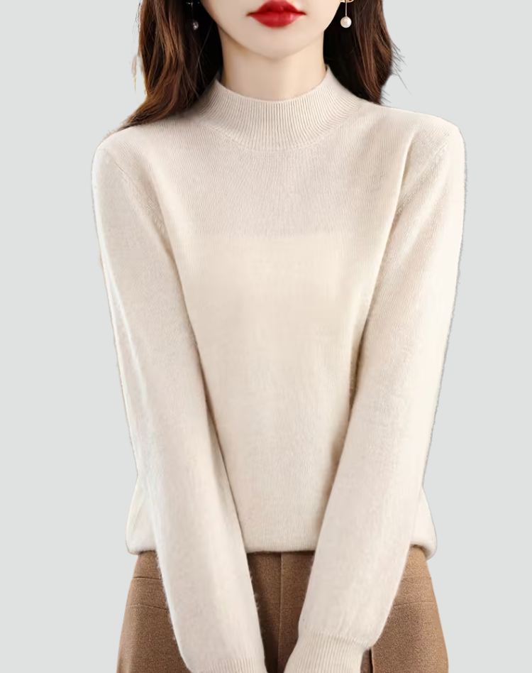 Women's high neck jumper with long sleeves and ribbed trims