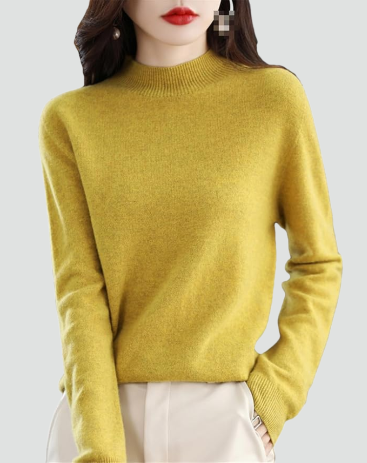 Women's high neck jumper with long sleeves and ribbed trims