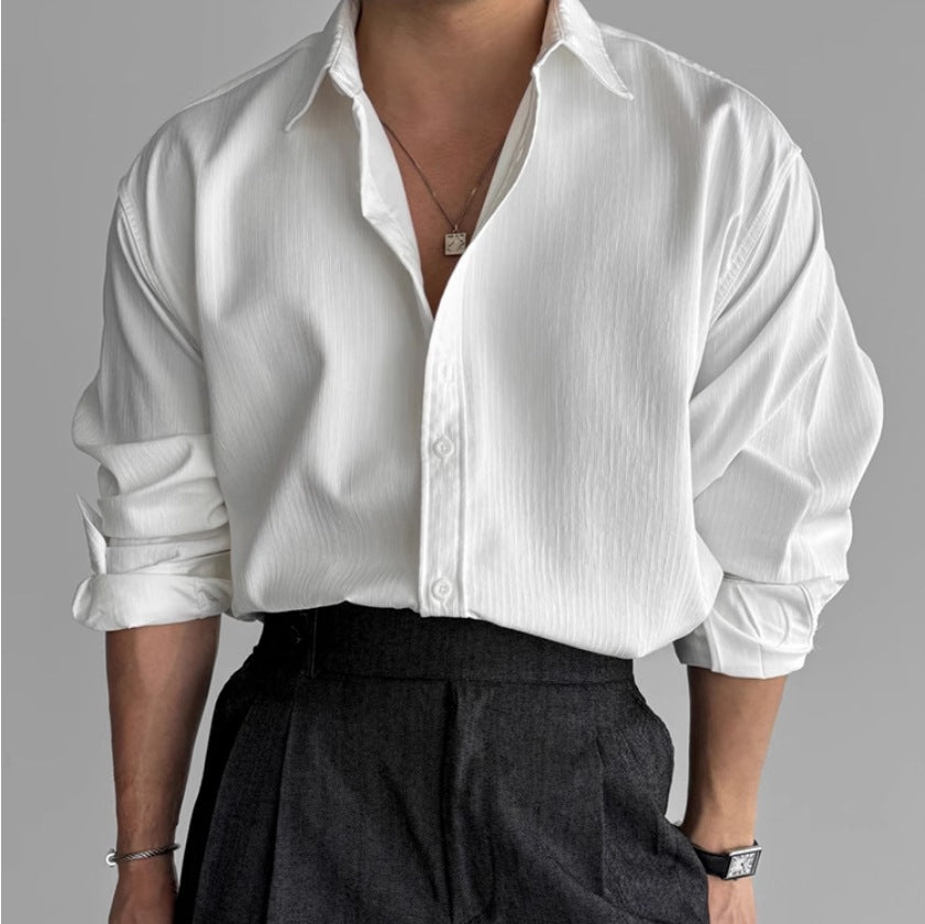 Men’s Textured Relaxed-Fit Shirt | Breathable Pleated Button-Up Shirt