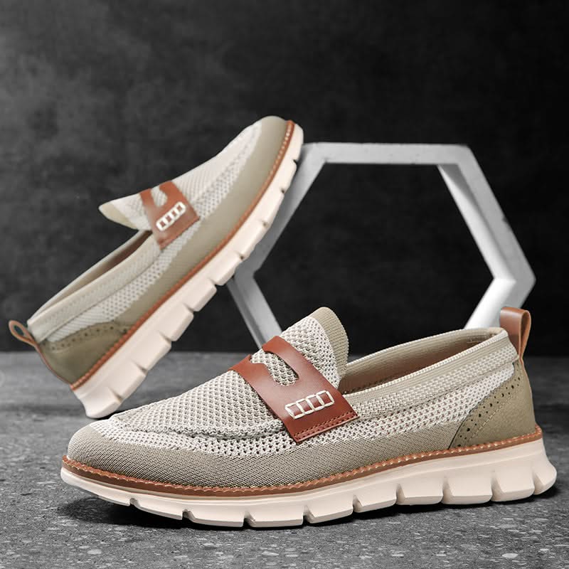 Men's textured mesh loafers with penny strap and chunky grooved sole
