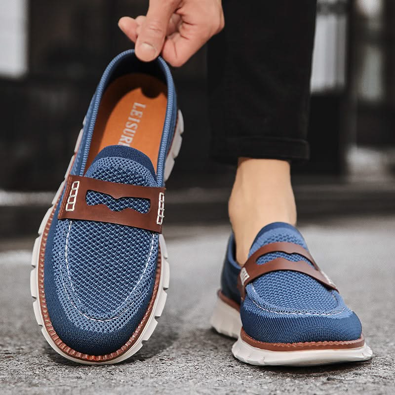 Men's textured mesh loafers with penny strap and chunky grooved sole