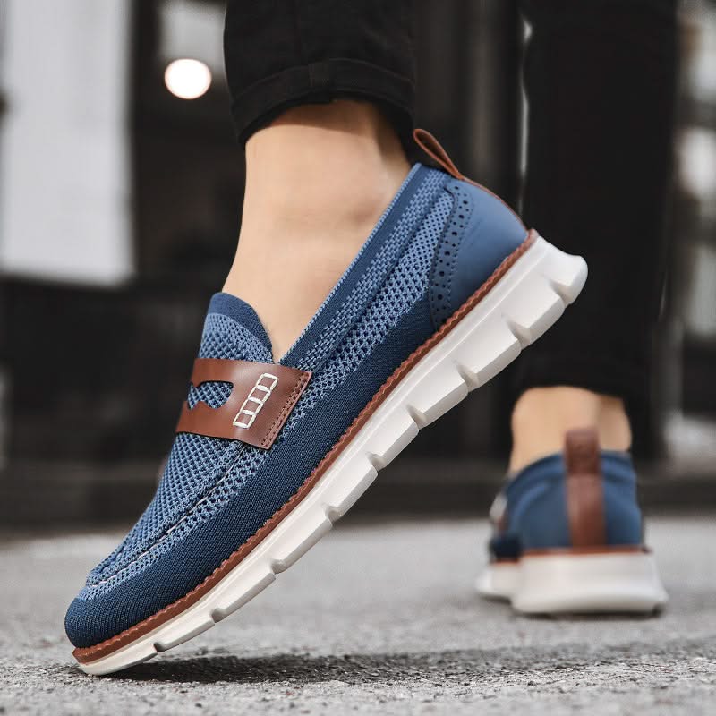 Men's textured mesh loafers with penny strap and chunky grooved sole