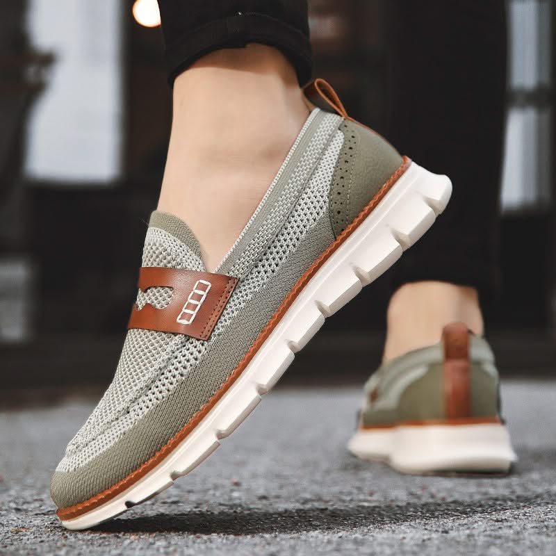 Men's textured mesh loafers with penny strap and chunky grooved sole