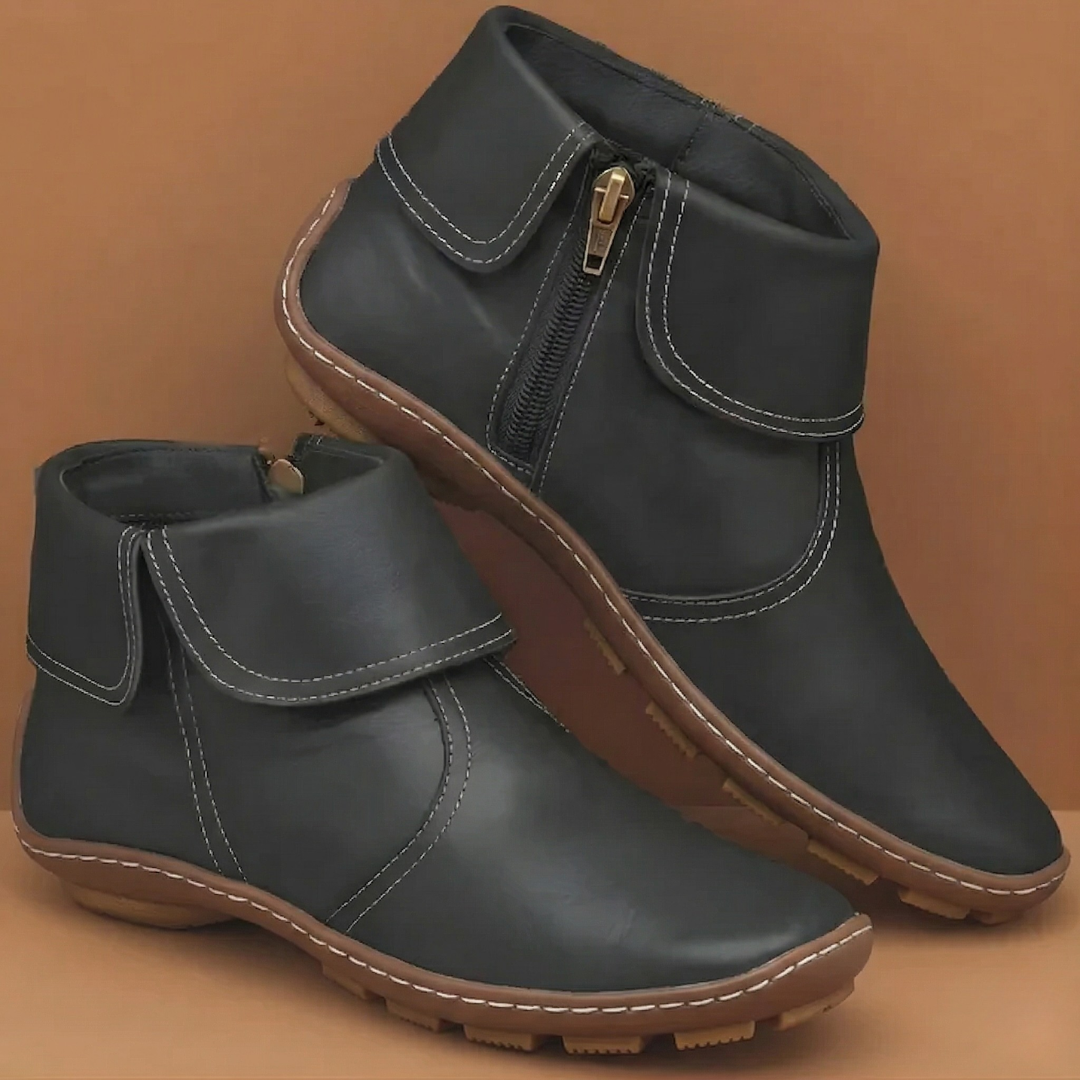 Ankle boots with foldover collars, side zips and flat soles