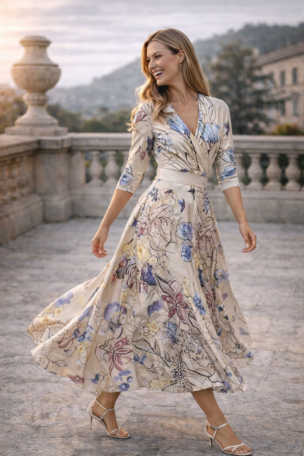 Women’s Floral Wrap Midi Dress | Beige Botanical