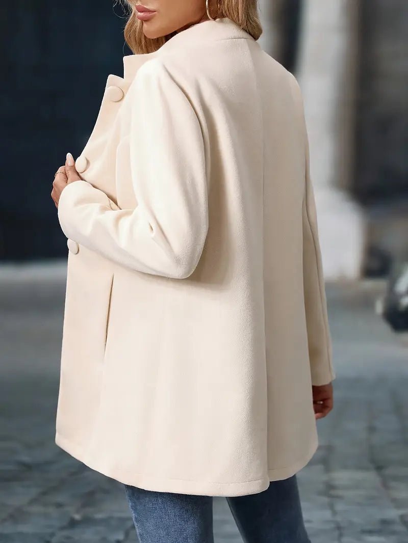 Women's Coat Stand Collar Button Front - Cream
