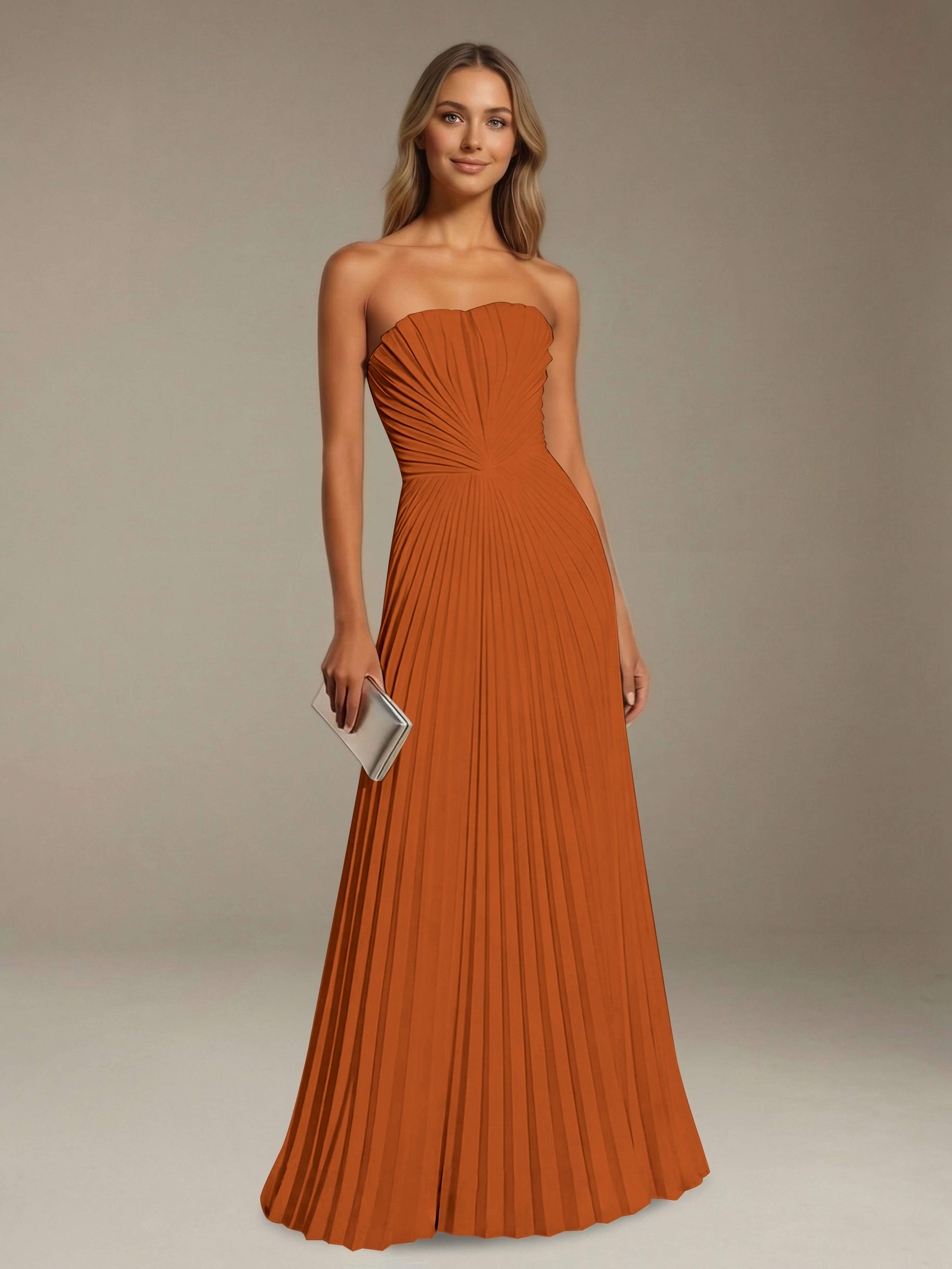 Women’s Pleated Strapless A-Line Maxi Dress | Lace-Up Back Occasion Gown