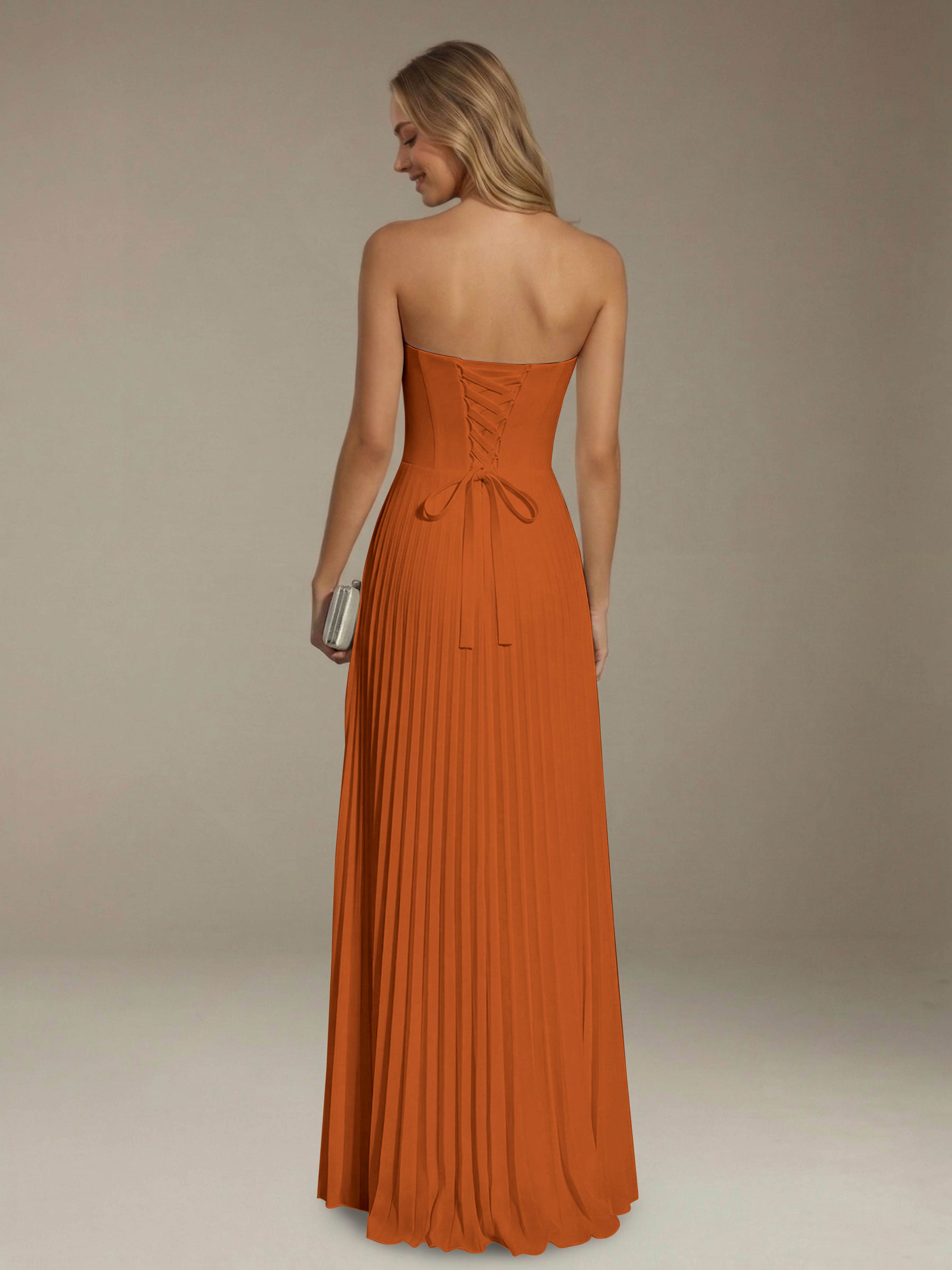 Women’s Pleated Strapless A-Line Maxi Dress | Lace-Up Back Occasion Gown