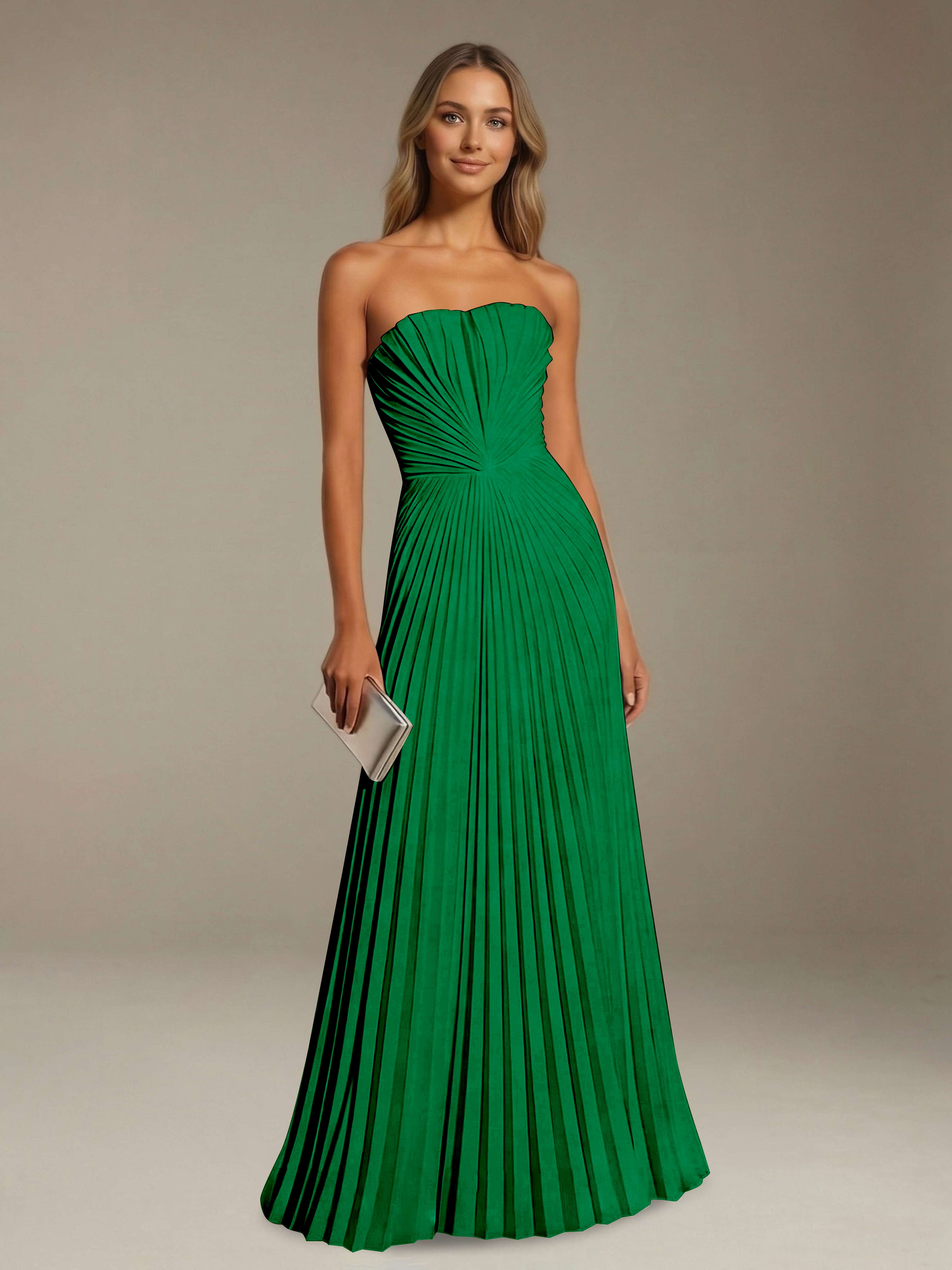 Women’s Pleated Strapless A-Line Maxi Dress | Lace-Up Back Occasion Gown