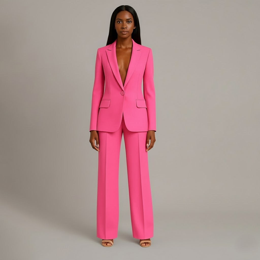 Women's tailored trouser suit set with longline blazer and wide-leg trousers