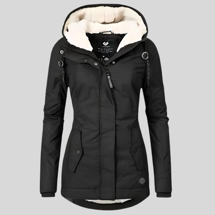Women's Hooded Jacket Fleece-Lined Longline - Black