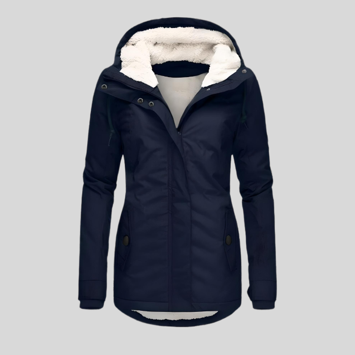 Women's Hooded Jacket Fleece-Lined Longline - Navy