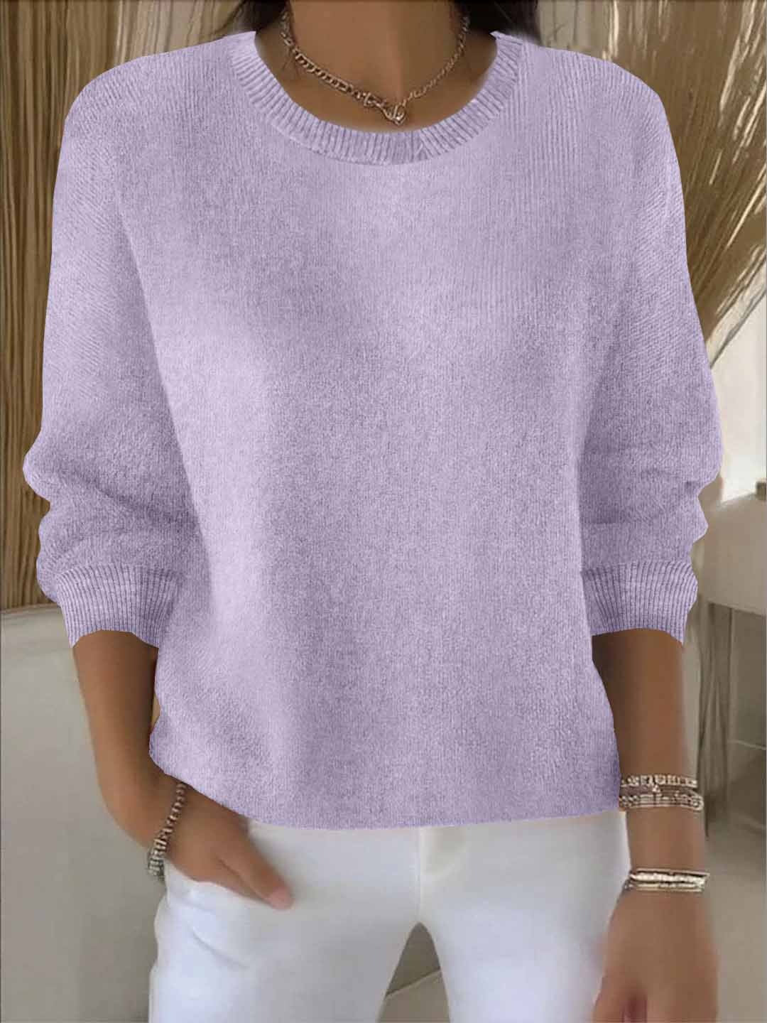 Women's crew neck knitted jumper with long sleeves and ribbed trims