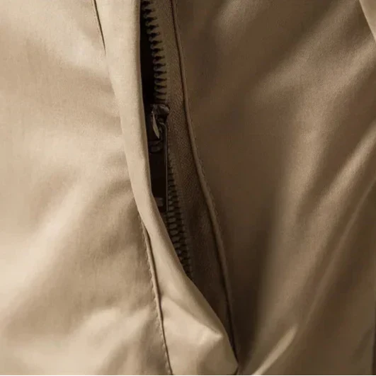 Men's Bomber Jacket Zip-Up Striped Ribbed Collar - Beige