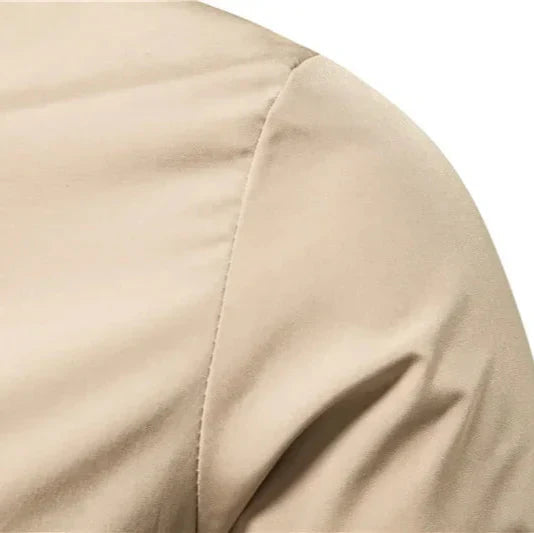 Men's Bomber Jacket Zip-Up Striped Ribbed Collar - Beige
