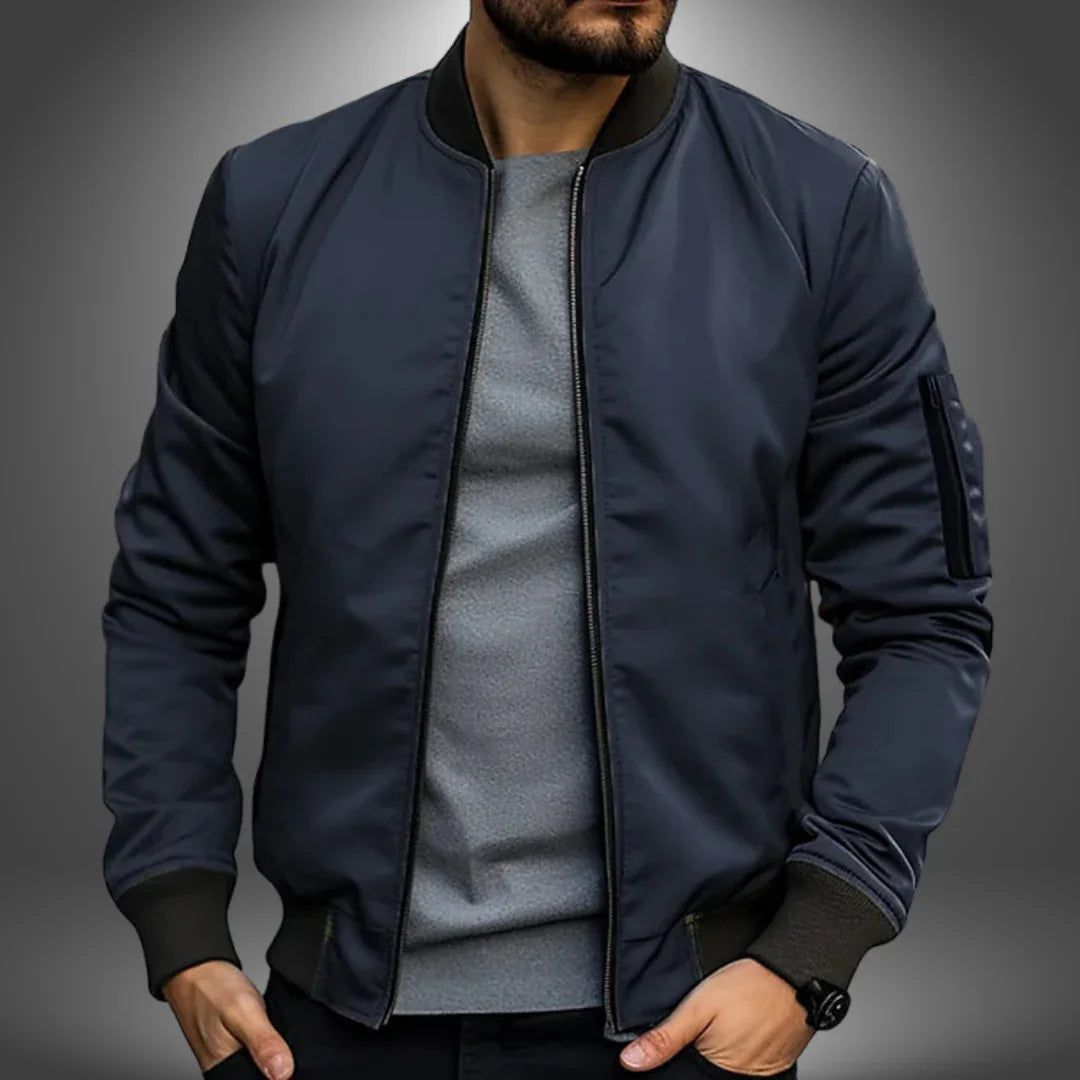 Men's Bomber Jacket Slim Fit Zip-Up - Blue