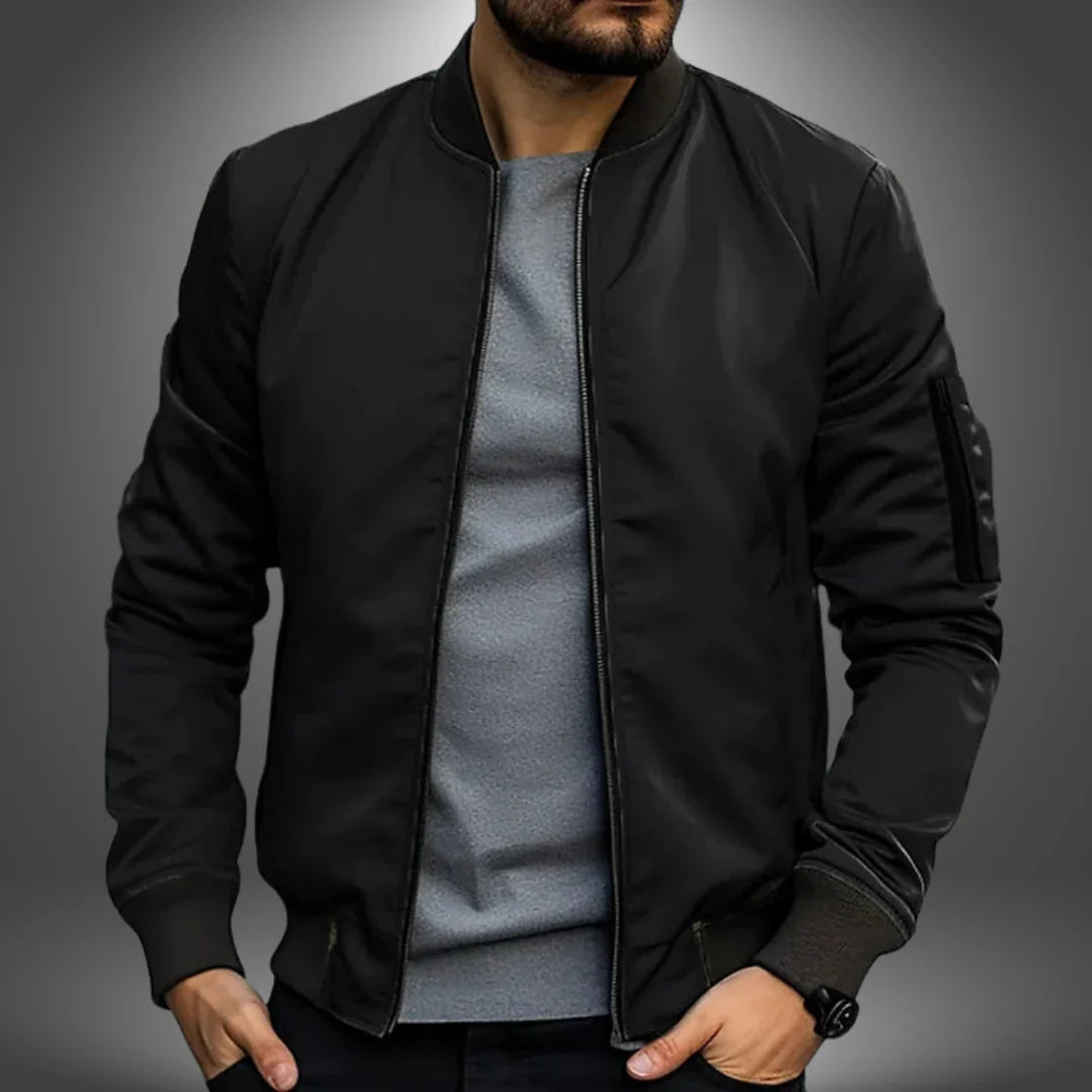 Men's Bomber Jacket Slim Fit Zip-Up - Black