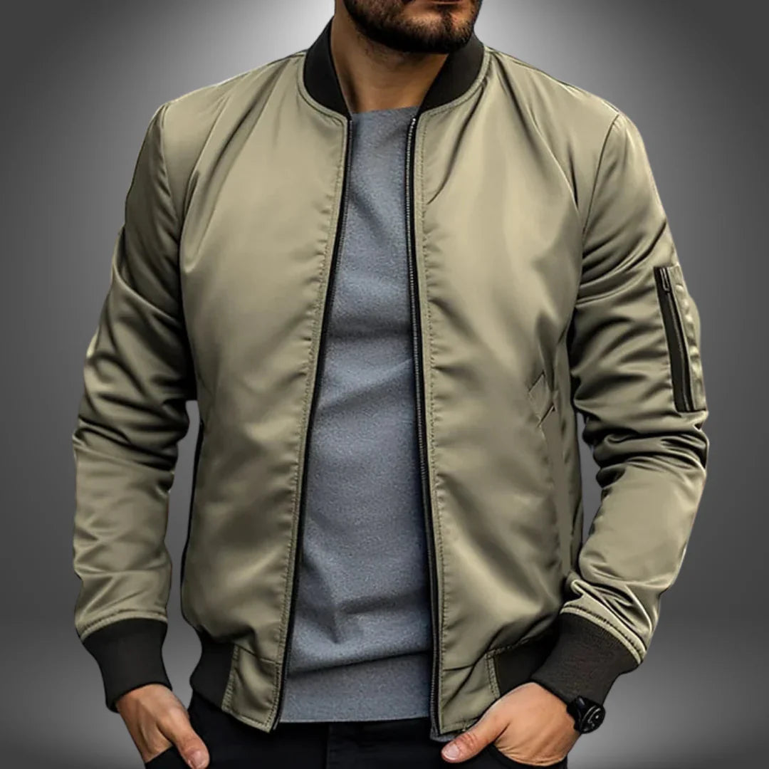 Men's Bomber Jacket Slim Fit Zip-Up - Beige