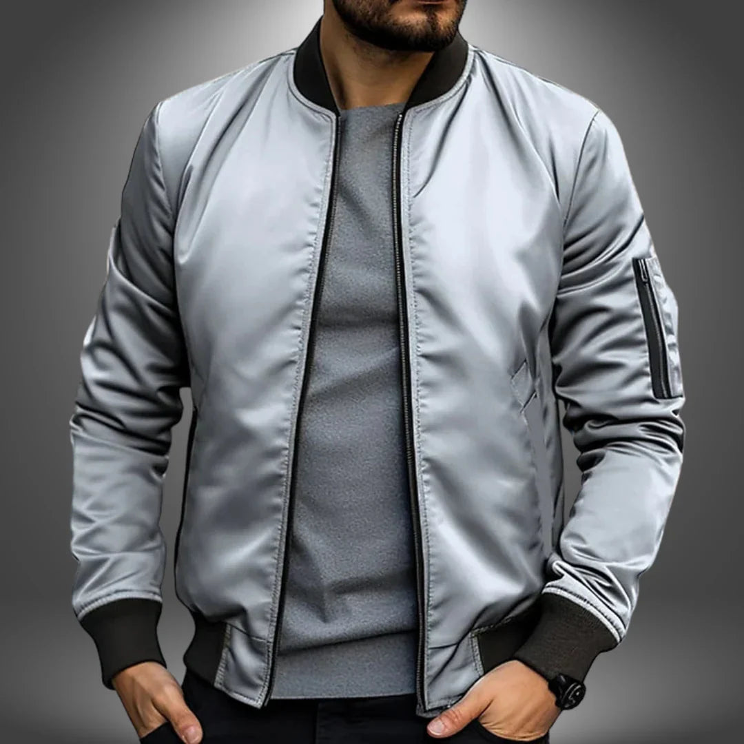 Men's Bomber Jacket Slim Fit Zip-Up - Grey