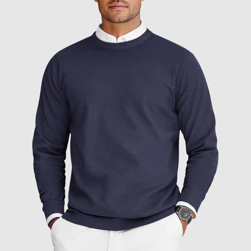 Men's plain crew neck jumper with long sleeves and ribbed trims