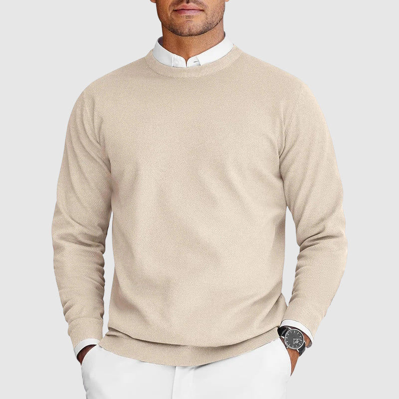 Men's plain crew neck jumper with long sleeves and ribbed trims