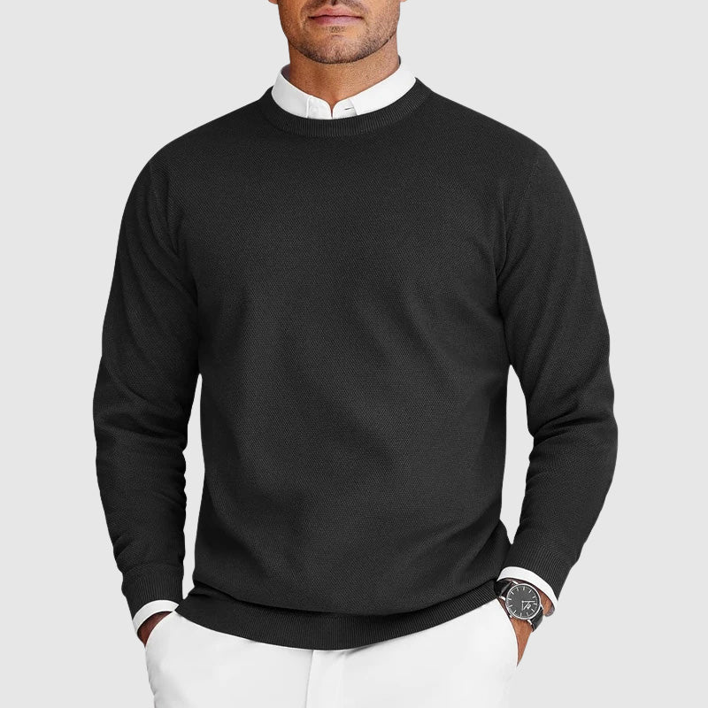 Men's plain crew neck jumper with long sleeves and ribbed trims