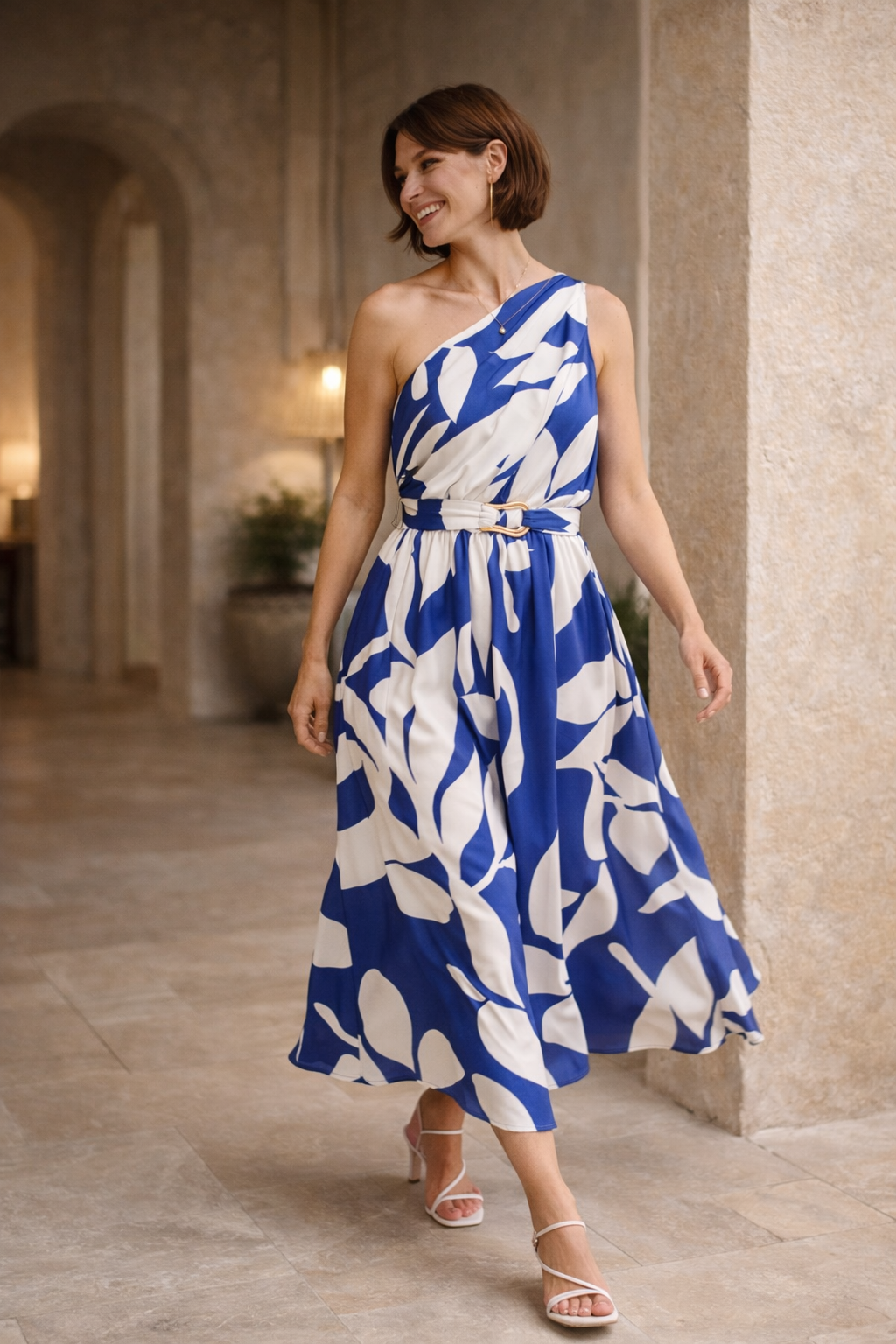 Women’s One-Shoulder Maxi Dress with Belt