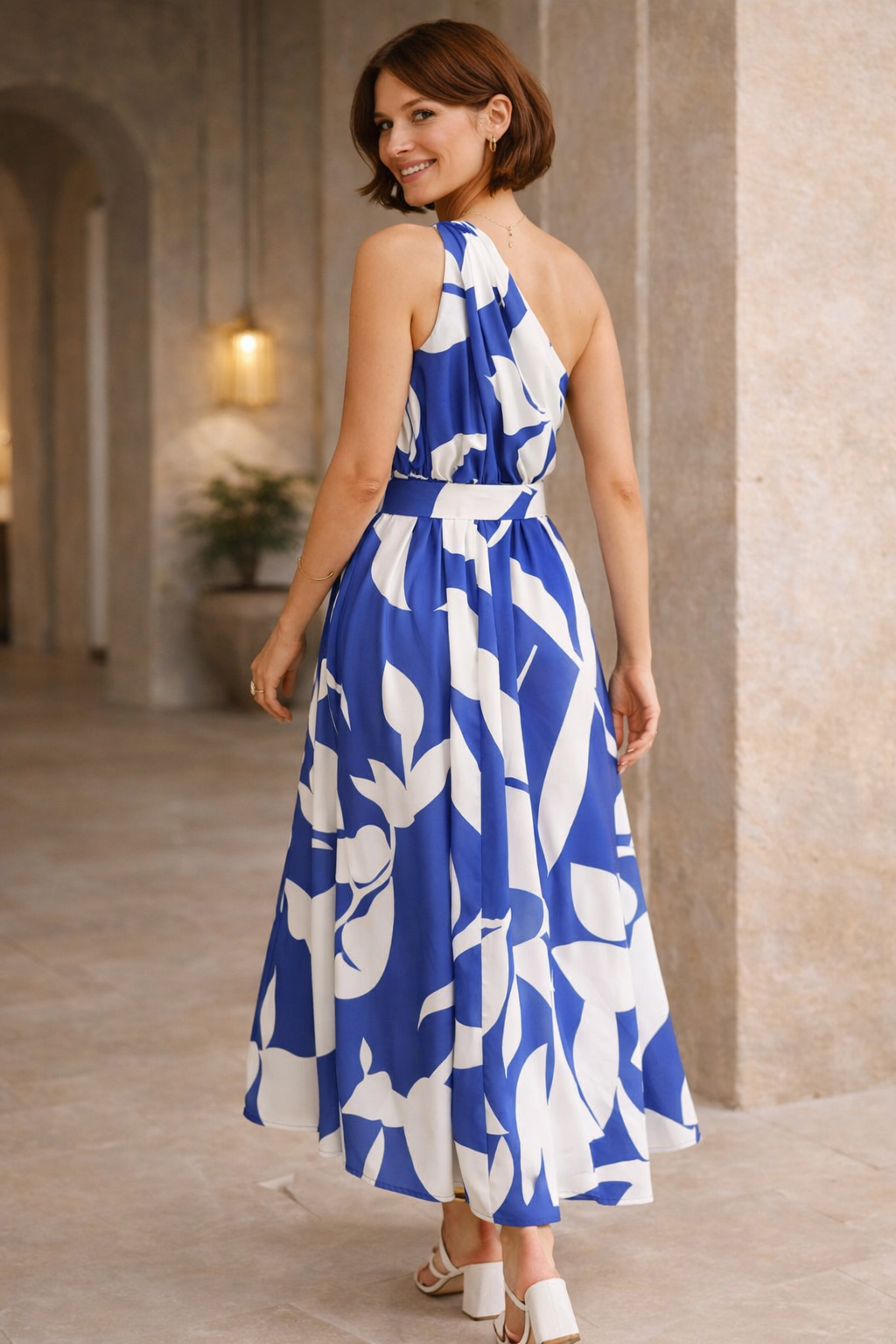 Women’s One-Shoulder Maxi Dress with Belt