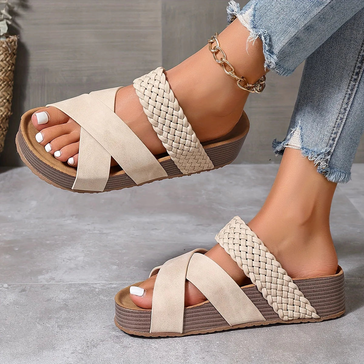 Women’s Wedge Slide Sandals | Woven Strap
