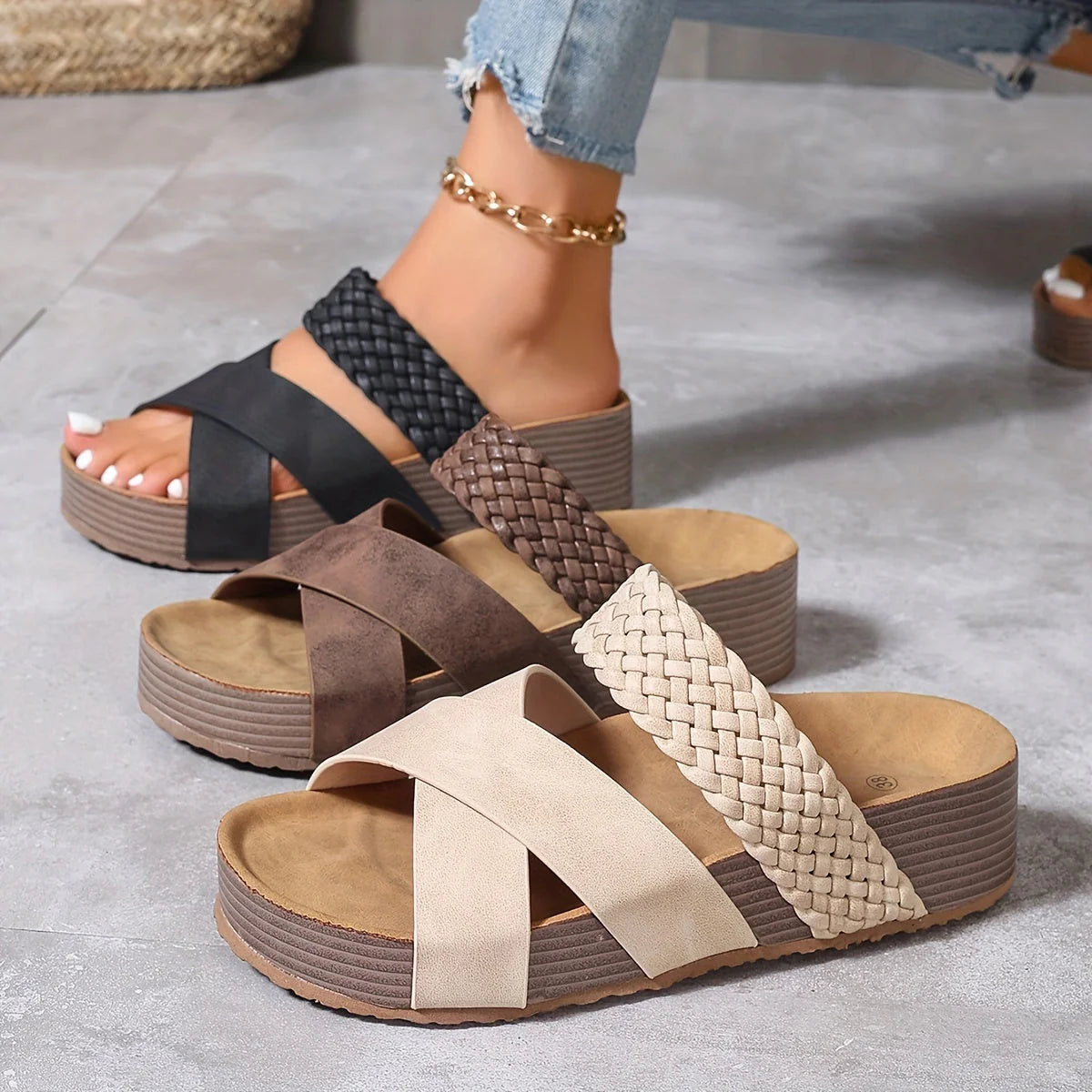 Women’s Wedge Slide Sandals | Woven Strap