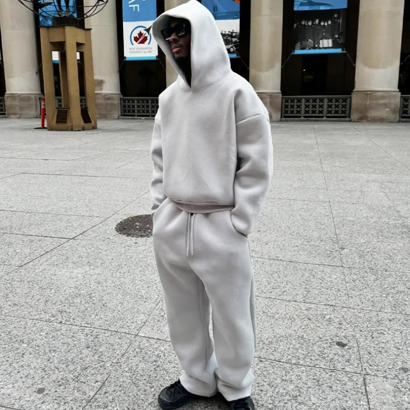 Unisex hooded sweatshirt and jogger set with drawstring trousers