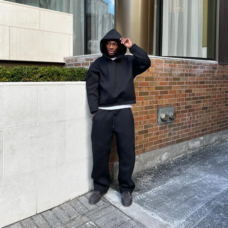 Unisex hooded sweatshirt and jogger set with drawstring trousers