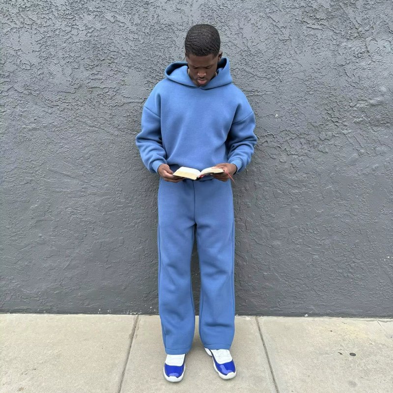 Unisex hooded sweatshirt and jogger set with drawstring trousers