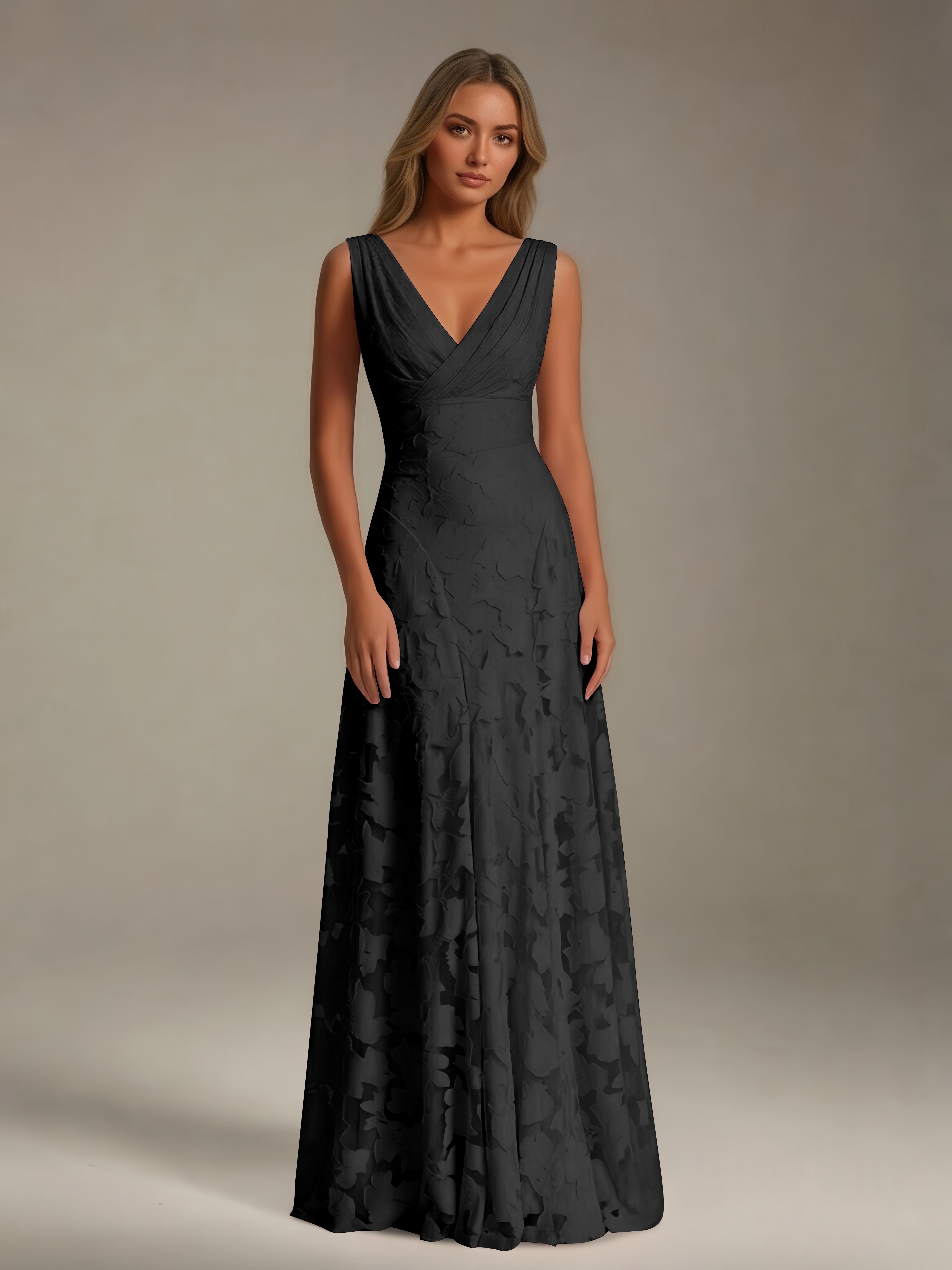 Women’s Floral Lace A-Line Maxi Dress | Sleeveless V-Neck Evening Gown
