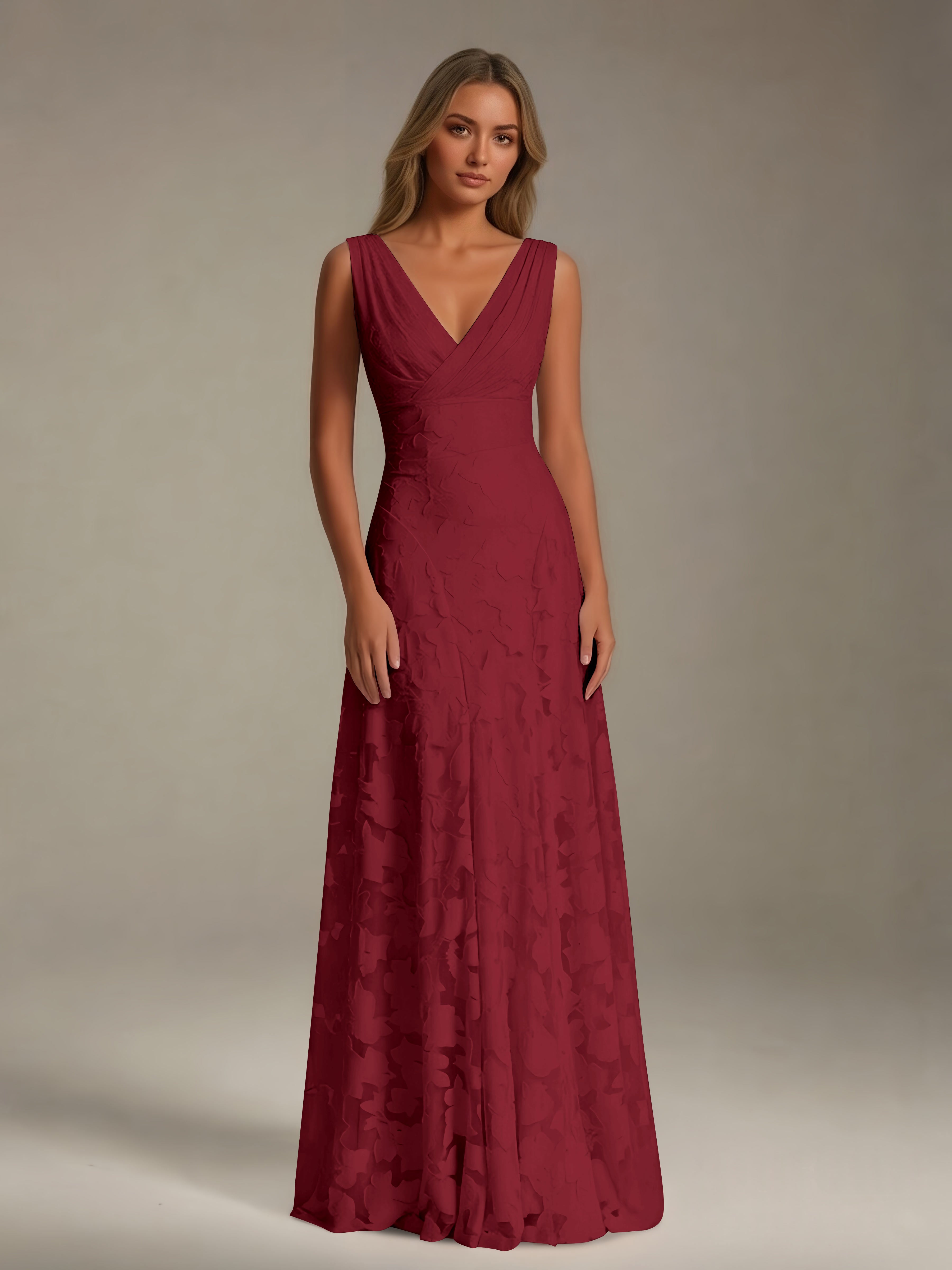 Women’s Floral Lace A-Line Maxi Dress | Sleeveless V-Neck Evening Gown