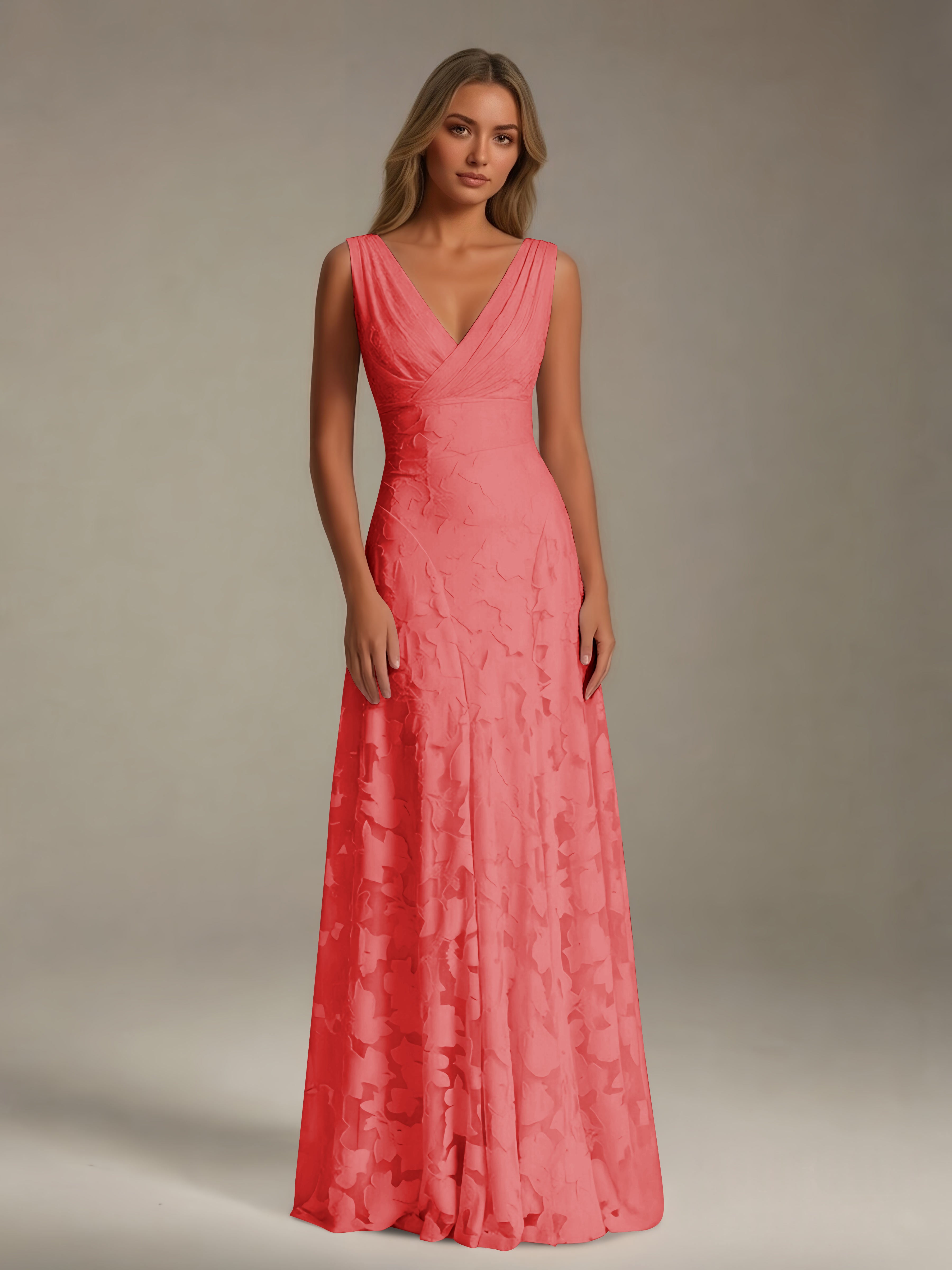 Women’s Floral Lace A-Line Maxi Dress | Sleeveless V-Neck Evening Gown