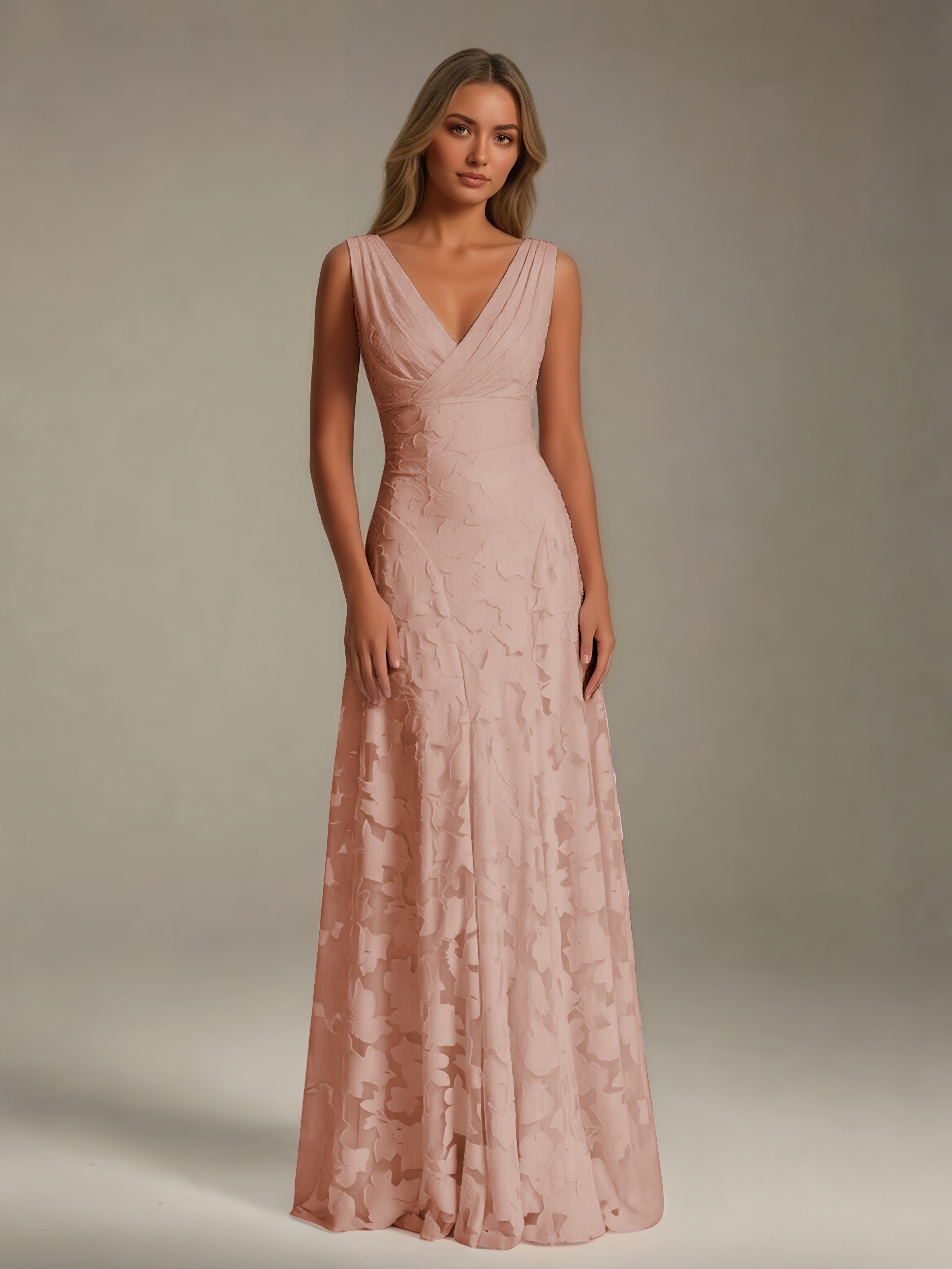 Women’s Floral Lace A-Line Maxi Dress | Sleeveless V-Neck Evening Gown