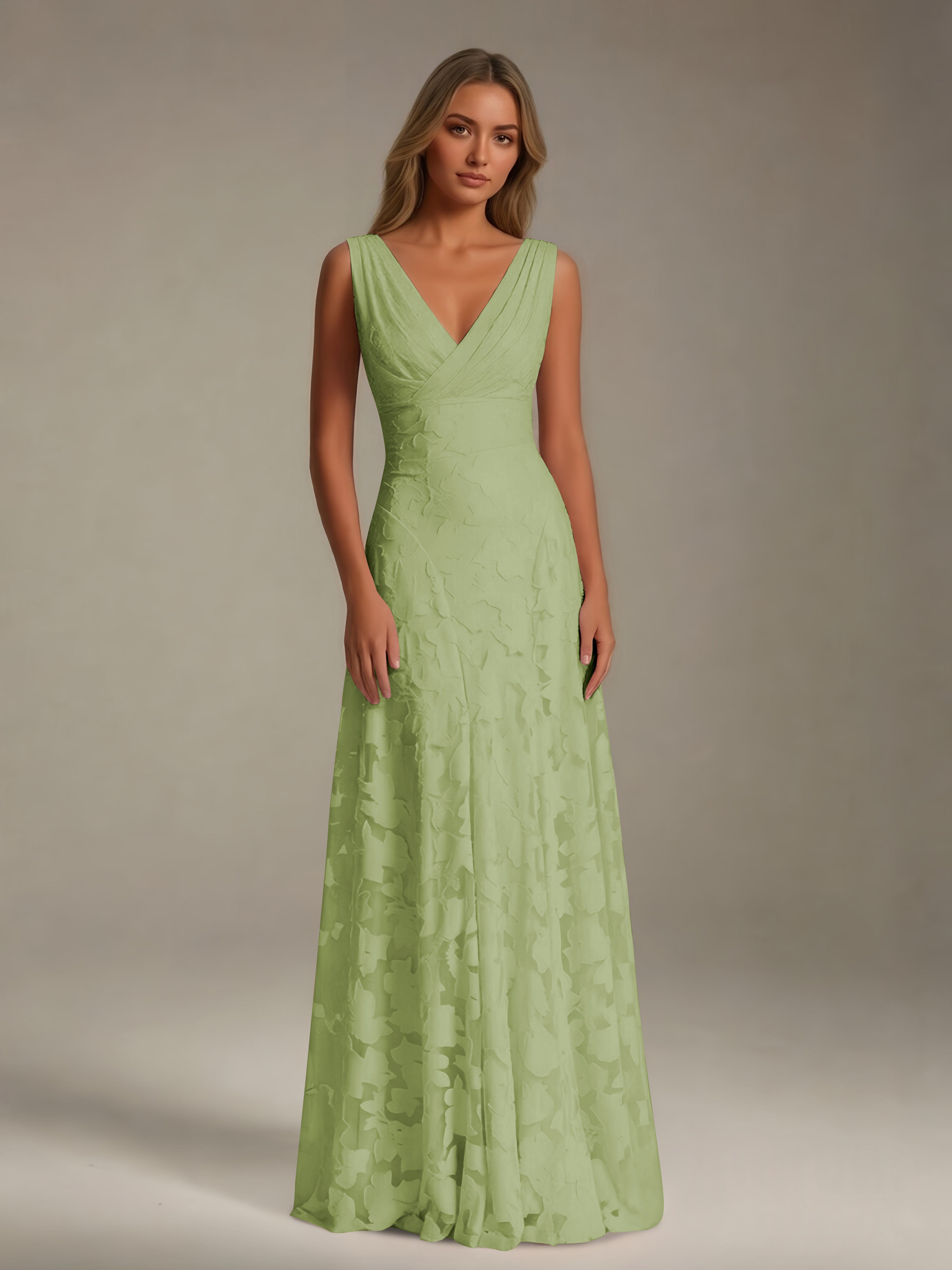 Women’s Floral Lace A-Line Maxi Dress | Sleeveless V-Neck Evening Gown