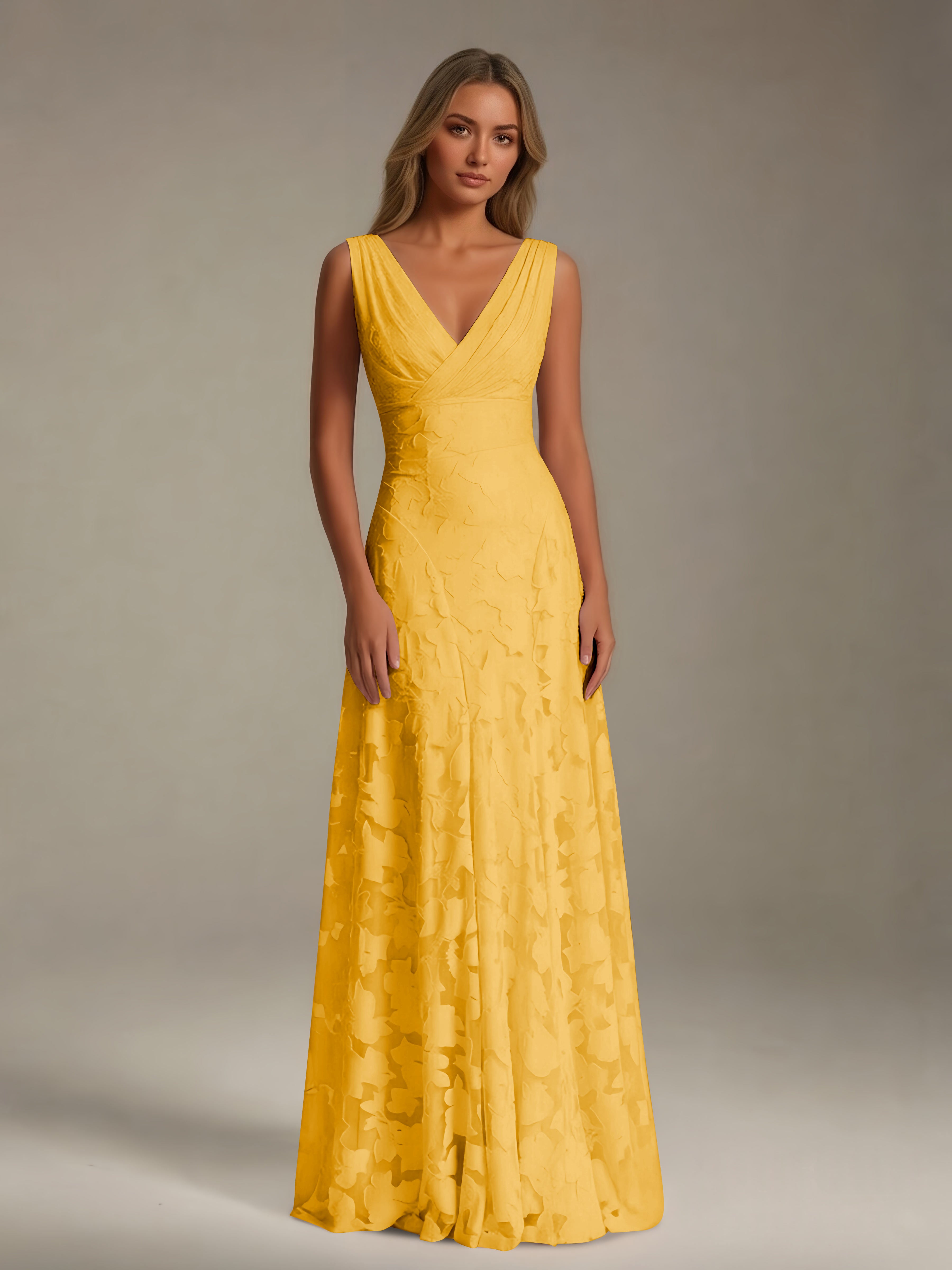 Women’s Floral Lace A-Line Maxi Dress | Sleeveless V-Neck Evening Gown