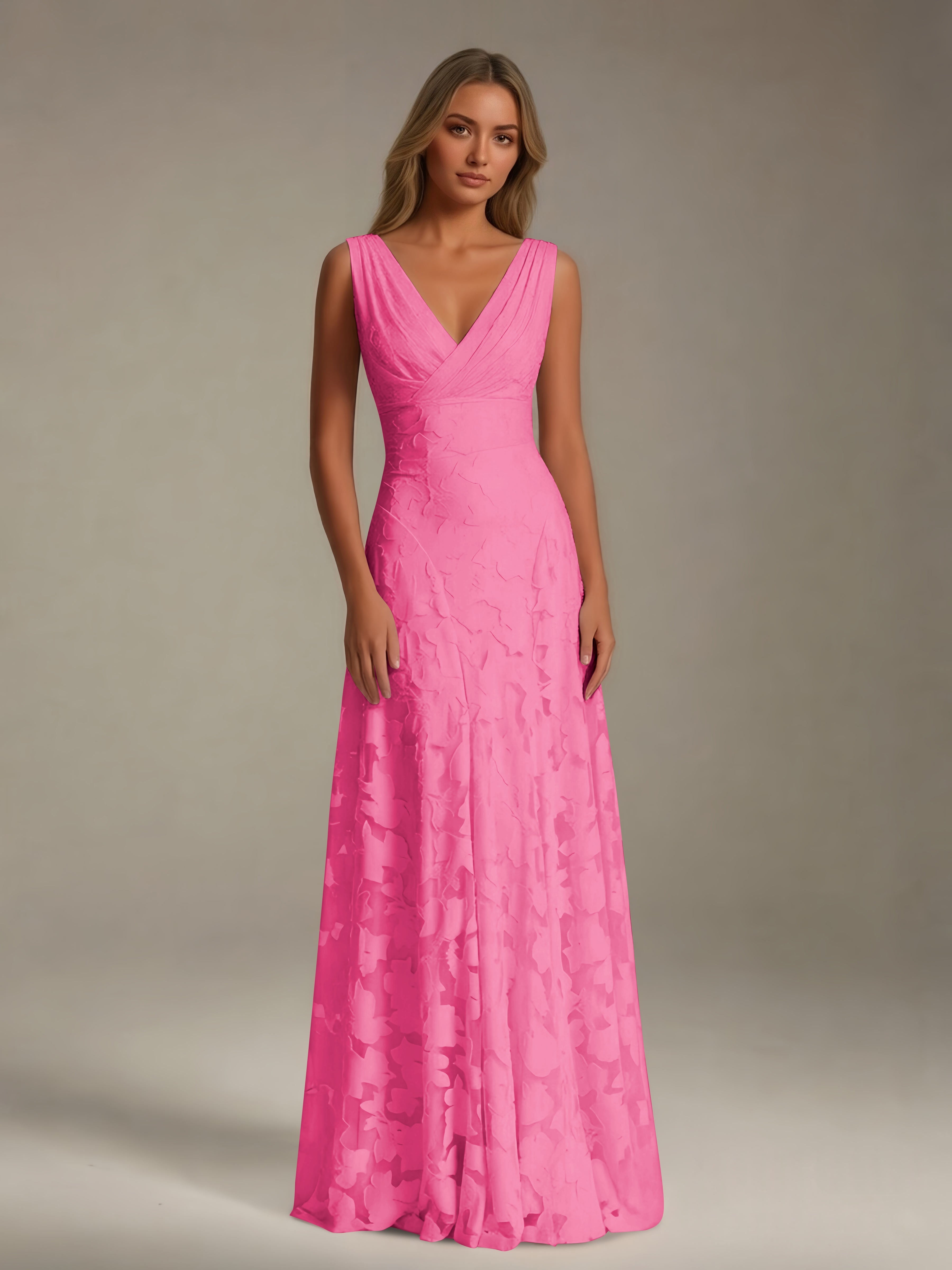 Women’s Floral Lace A-Line Maxi Dress | Sleeveless V-Neck Evening Gown