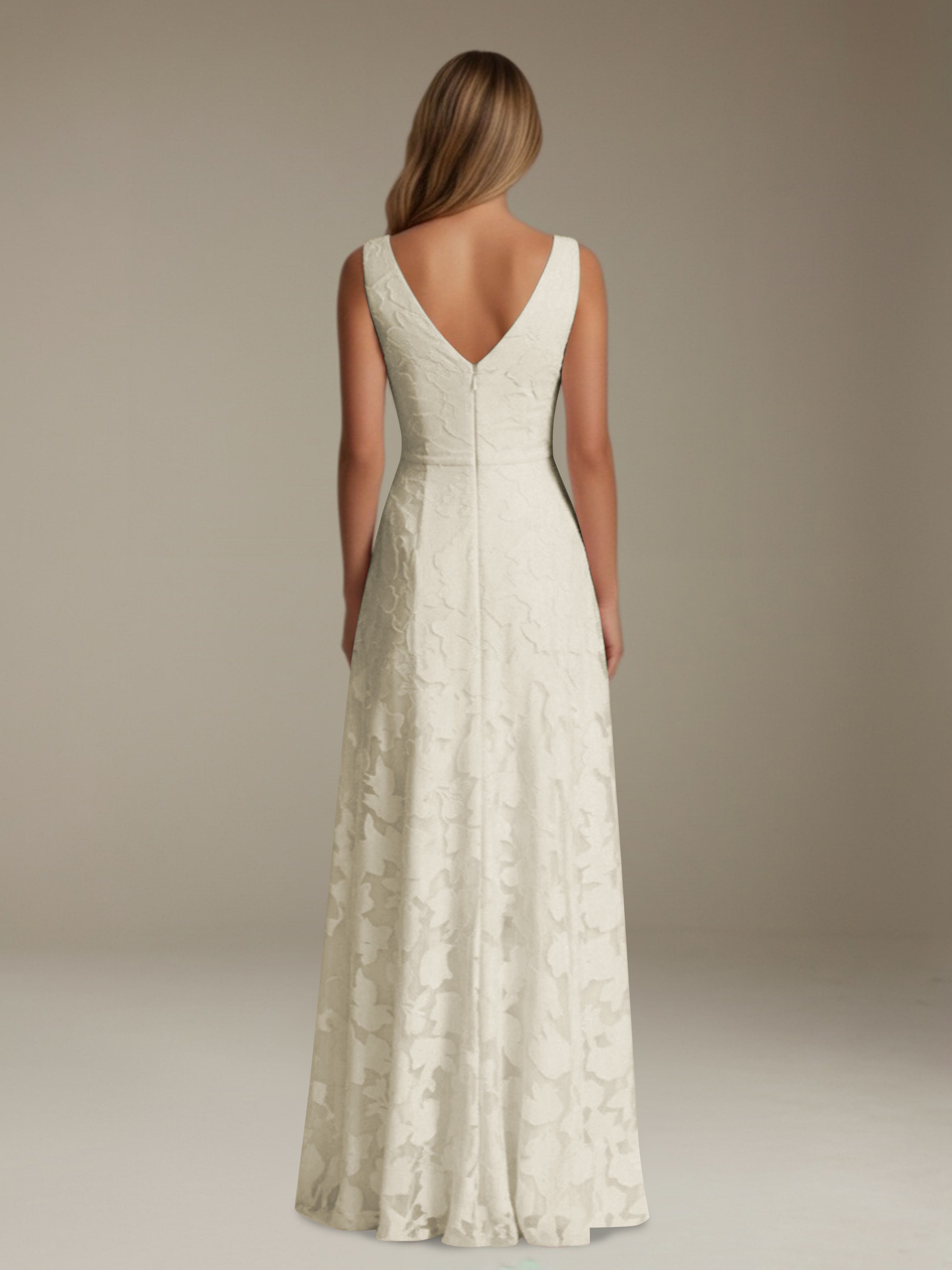 Women’s Floral Lace A-Line Maxi Dress | Sleeveless V-Neck Evening Gown