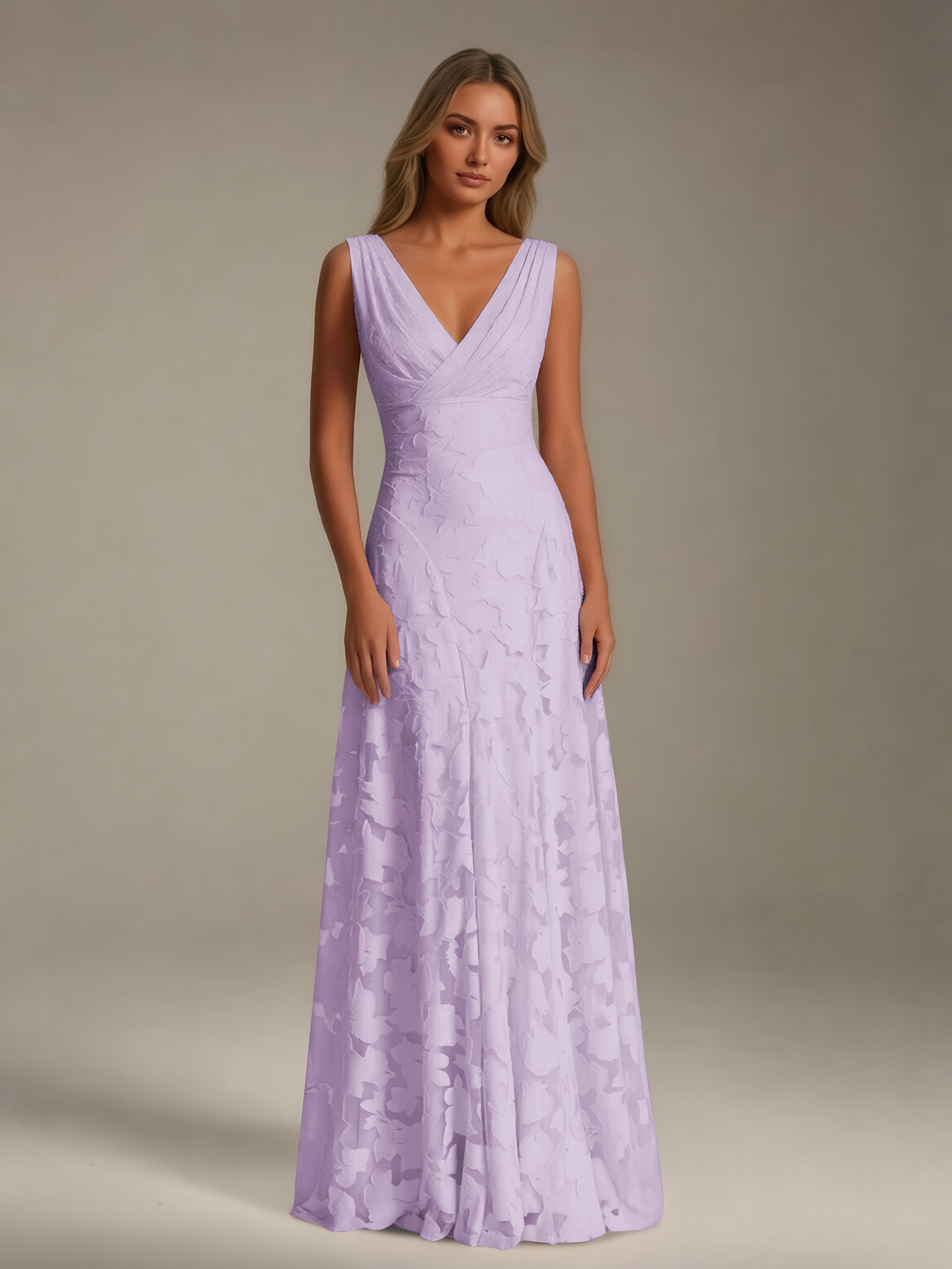 Women’s Floral Lace A-Line Maxi Dress | Sleeveless V-Neck Evening Gown